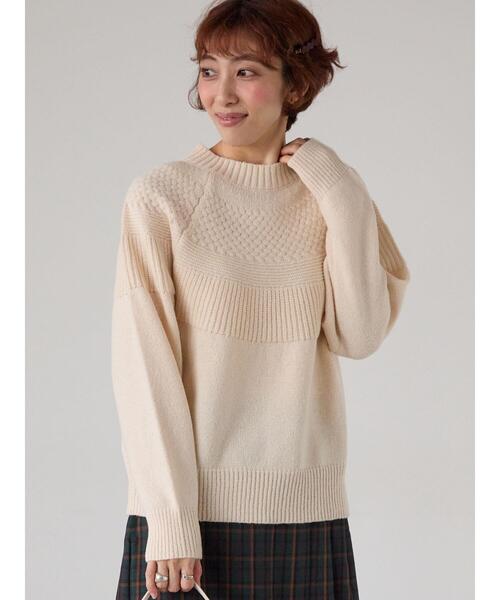 Lugnoncure(ルノンキュール)の「ピーチヤーン求心柄編みニット(ニット/セーター・レディース・イエロー/グレー/オフホワイト/ミント/ネイビー・F)」の2枚目の写真