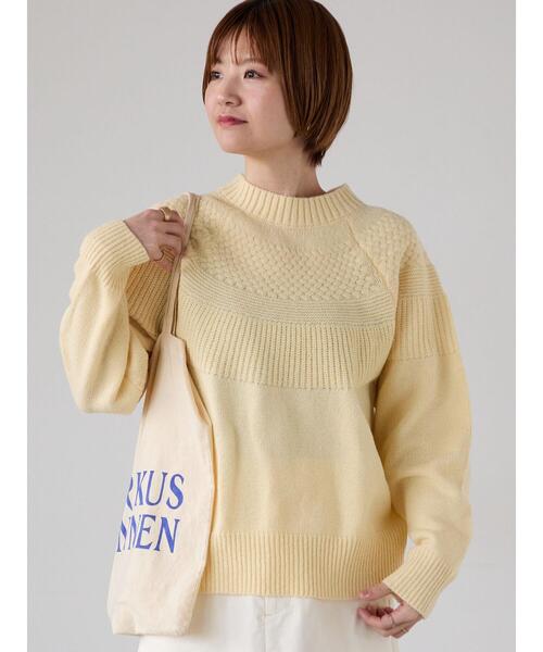 Lugnoncure(ルノンキュール)の「ピーチヤーン求心柄編みニット(ニット/セーター・レディース・イエロー/グレー/オフホワイト/ミント/ネイビー・F)」の5枚目の写真