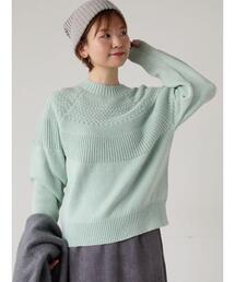 ピーチヤーン求心柄編みニット