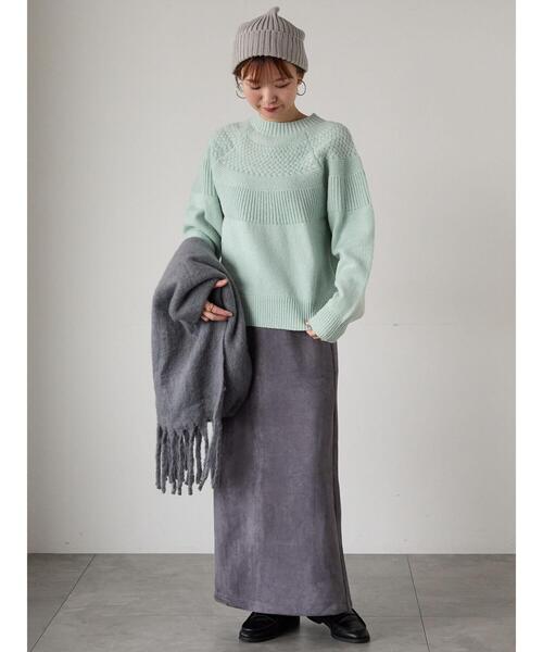 Lugnoncure(ルノンキュール)の「ピーチヤーン求心柄編みニット(ニット/セーター・レディース・イエロー/グレー/オフホワイト/ミント/ネイビー・F)」の6枚目の写真