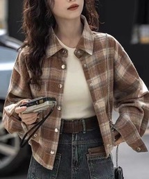 ショート丈チェックネルシャツ