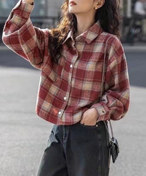 SallyLunn(サリーラン)の「ショート丈チェックネルシャツ(シャツ/ブラウス・レディース・ブラウン/レッド/スミクロ・LARGE/MEDIUM)」の6枚目の写真