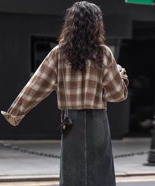 SallyLunn(サリーラン)の「ショート丈チェックネルシャツ(シャツ/ブラウス・レディース・ブラウン/レッド/スミクロ・LARGE/MEDIUM)」の4枚目の写真