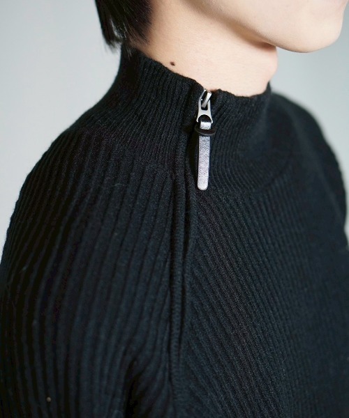 Chikashitsu +(チカシツプラス)の「【Chikashitsu +】shoulder zipper rib knit / 【チカシツプラス】ショルダージッパーリブニット(ニット/セーター・メンズ・ブラック/ブラウン/カーキ・ONE SIZE)」の9枚目の写真