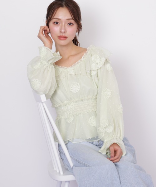 JILL by JILL STUART(ジルバイジルスチュアート)の「2way立体レースブラウス(シャツ/ブラウス・レディース・グリーン/ホワイト・FREE)」の12枚目の写真