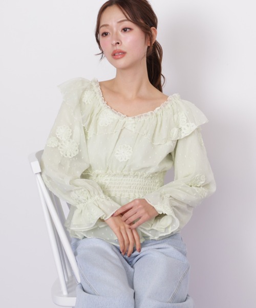 JILL by JILL STUART(ジルバイジルスチュアート)の「2way立体レースブラウス(シャツ/ブラウス・レディース・グリーン/ホワイト・FREE)」の10枚目の写真