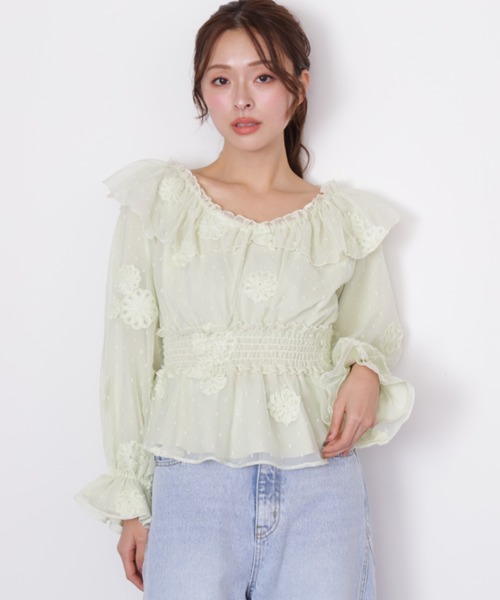 JILL by JILL STUART(ジルバイジルスチュアート)の「2way立体レースブラウス(シャツ/ブラウス・レディース・グリーン/ホワイト・FREE)」の15枚目の写真