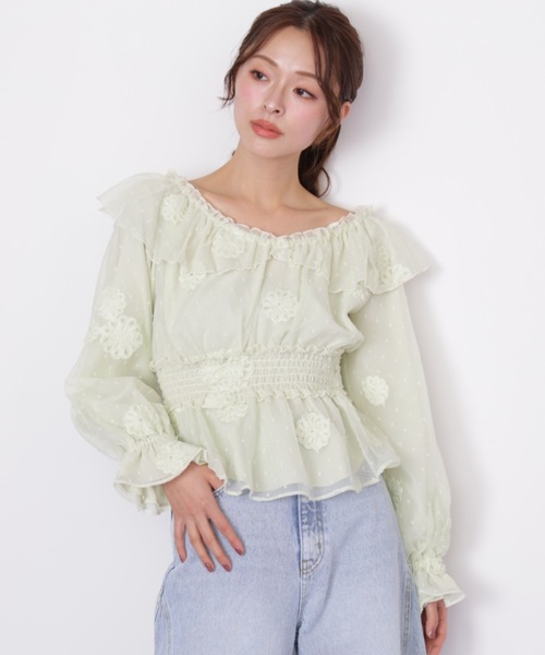 JILL by JILL STUART(ジルバイジルスチュアート)の「2way立体レースブラウス(シャツ/ブラウス・レディース・グリーン/ホワイト・FREE)」の14枚目の写真