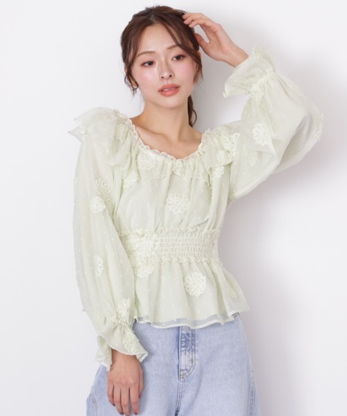JILL by JILL STUART(ジルバイジルスチュアート)の「2way立体レースブラウス(シャツ/ブラウス・レディース・グリーン/ホワイト・FREE)」の16枚目の写真
