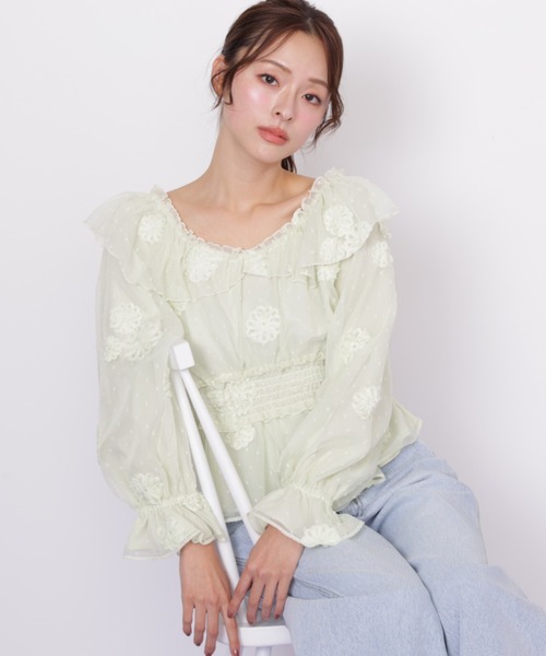 JILL by JILL STUART(ジルバイジルスチュアート)の「2way立体レースブラウス(シャツ/ブラウス・レディース・グリーン/ホワイト・FREE)」の11枚目の写真