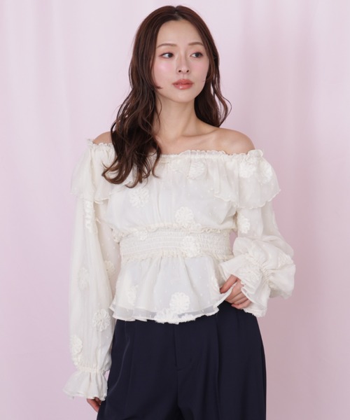 JILL by JILL STUART(ジルバイジルスチュアート)の「2way立体レースブラウス(シャツ/ブラウス・レディース・グリーン/ホワイト・FREE)」の3枚目の写真