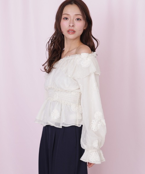 JILL by JILL STUART(ジルバイジルスチュアート)の「2way立体レースブラウス(シャツ/ブラウス・レディース・グリーン/ホワイト・FREE)」の6枚目の写真