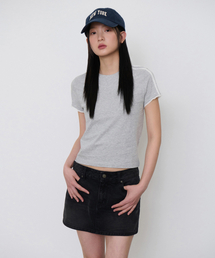 ウィメンズスリムレーストラックTシャツ[ミディアムグレー/アイボリー]