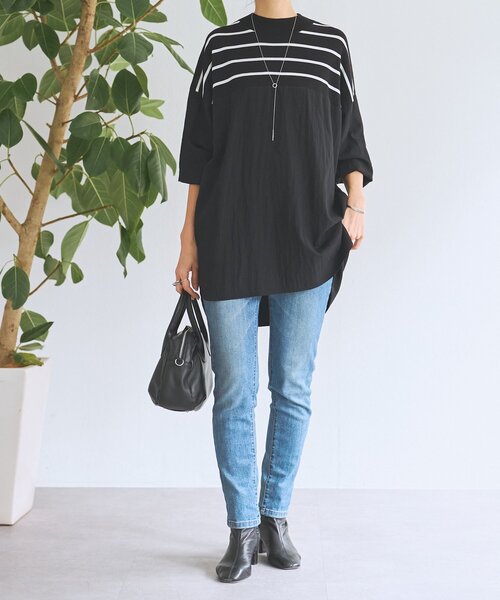 BEARDSLEY（ビアズリー）の「ボーダーニットブラウス（ニット/セーター・レディース・ブラック・FREE）」の2枚目の写真