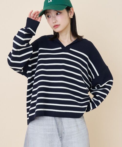 AMERICAN HOLIC（アメリカンホリック）の「セーラーカラーニットプルオーバー（ニット/セーター・レディース・ブラウン/ネイビー/アイボリー・FREE）」の5枚目の写真