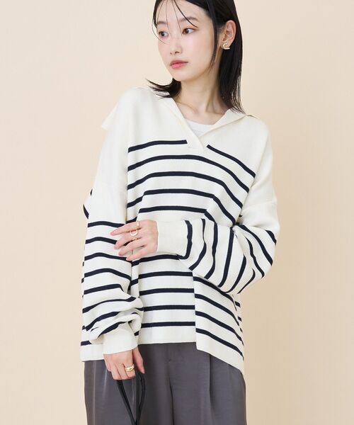 AMERICAN HOLIC（アメリカンホリック）の「セーラーカラーニットプルオーバー（ニット/セーター・レディース・ブラウン/ネイビー/アイボリー・FREE）」の12枚目の写真