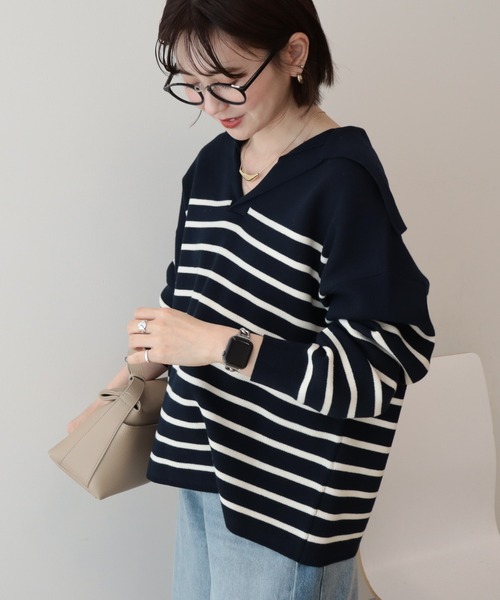 AMERICAN HOLIC（アメリカンホリック）の「セーラーカラーニットプルオーバー（ニット/セーター・レディース・ブラウン/ネイビー/アイボリー・FREE）」の3枚目の写真