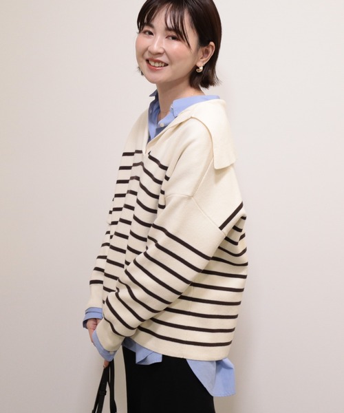 AMERICAN HOLIC（アメリカンホリック）の「セーラーカラーニットプルオーバー（ニット/セーター・レディース・ブラウン/ネイビー/アイボリー・FREE）」の2枚目の写真