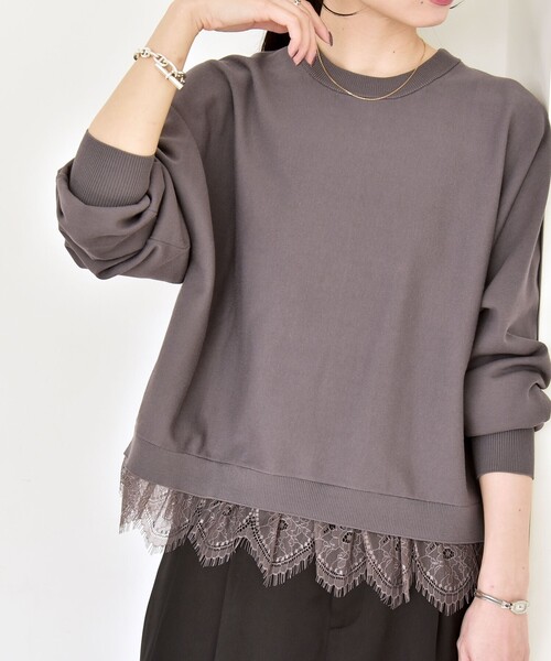 quaranciel:〈手洗い可能〉レースヘム ドルマン ニット プルオーバー