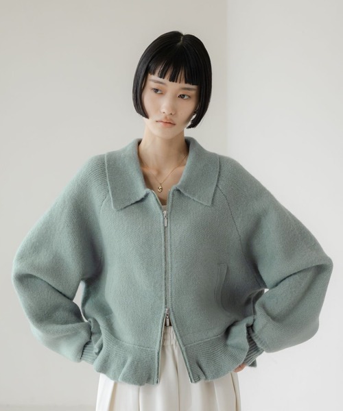 LOWRYS FARM（ローリーズファーム）の「エリニットフリルブルゾン 640855（ブルゾン・レディース・アイボリー/ブラック/グレー/グリーン・FREE）」の4枚目の写真