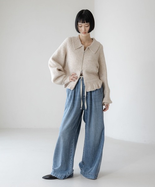 LOWRYS FARM（ローリーズファーム）の「エリニットフリルブルゾン 640855（ブルゾン・レディース・アイボリー/ブラック/グレー/グリーン・FREE）」の5枚目の写真