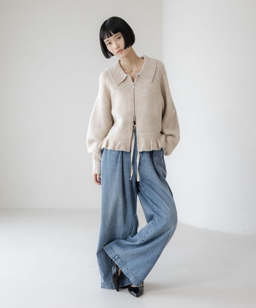 LOWRYS FARM（ローリーズファーム）の「エリニットフリルブルゾン 640855（ブルゾン・レディース・アイボリー/ブラック/グレー/グリーン・FREE）」の6枚目の写真