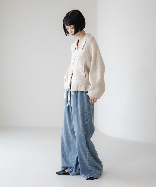 LOWRYS FARM（ローリーズファーム）の「エリニットフリルブルゾン 640855（ブルゾン・レディース・アイボリー/ブラック/グレー/グリーン・FREE）」の7枚目の写真