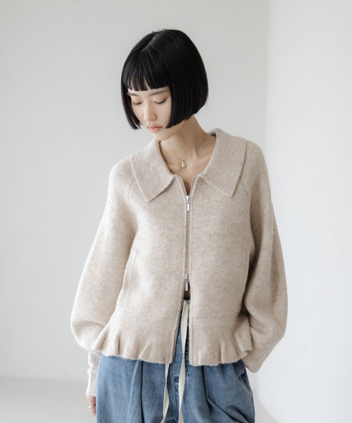 LOWRYS FARM（ローリーズファーム）の「エリニットフリルブルゾン 640855（ブルゾン・レディース・アイボリー/ブラック/グレー/グリーン・FREE）」の9枚目の写真