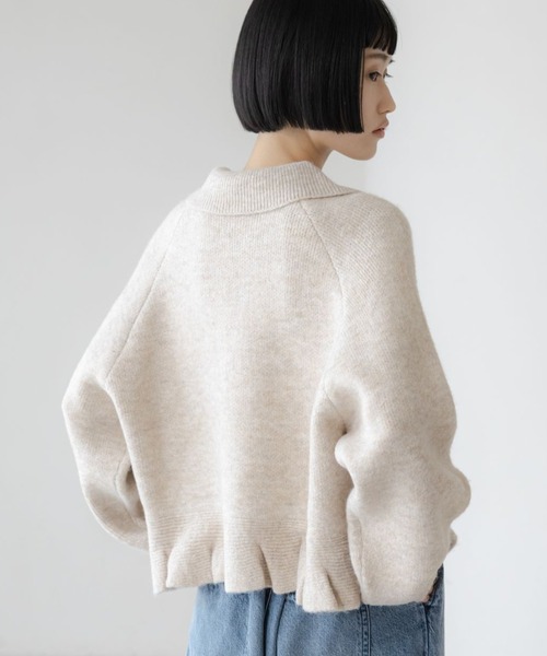 LOWRYS FARM（ローリーズファーム）の「エリニットフリルブルゾン 640855（ブルゾン・レディース・アイボリー/ブラック/グレー/グリーン・FREE）」の10枚目の写真