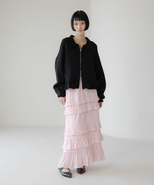 LOWRYS FARM（ローリーズファーム）の「エリニットフリルブルゾン 640855（ブルゾン・レディース・アイボリー/ブラック/グレー/グリーン・FREE）」の11枚目の写真