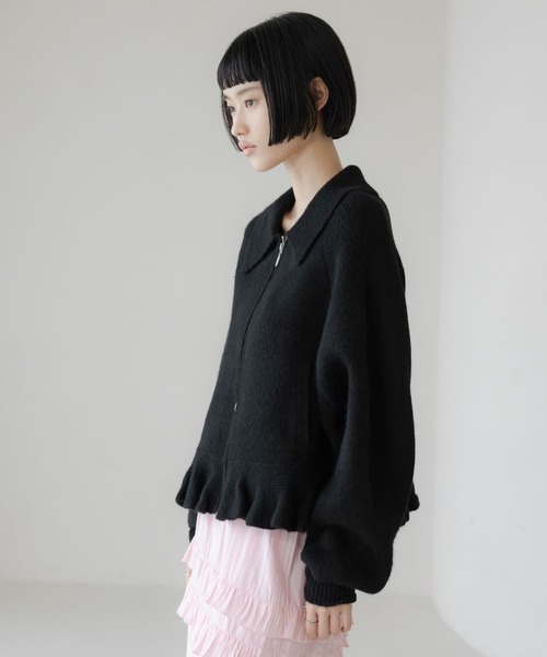 LOWRYS FARM（ローリーズファーム）の「エリニットフリルブルゾン 640855（ブルゾン・レディース・アイボリー/ブラック/グレー/グリーン・FREE）」の14枚目の写真