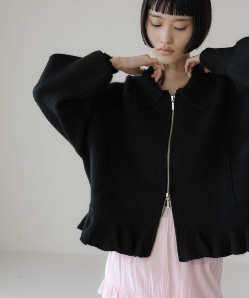 LOWRYS FARM（ローリーズファーム）の「エリニットフリルブルゾン 640855（ブルゾン・レディース・アイボリー/ブラック/グレー/グリーン・FREE）」の15枚目の写真