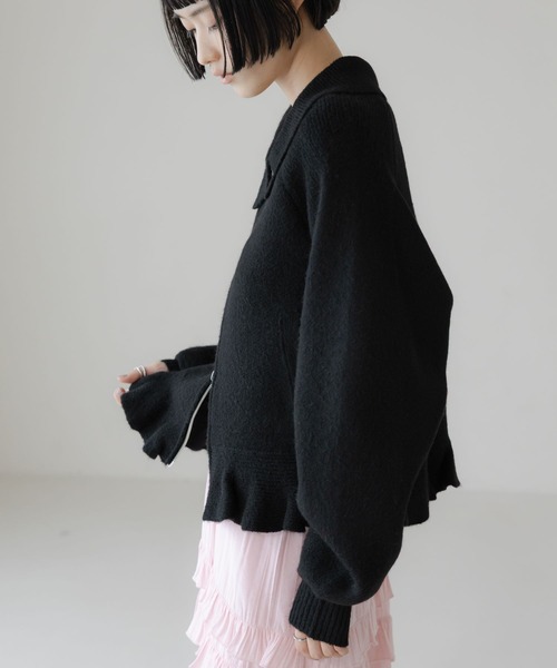 LOWRYS FARM（ローリーズファーム）の「エリニットフリルブルゾン 640855（ブルゾン・レディース・アイボリー/ブラック/グレー/グリーン・FREE）」の16枚目の写真