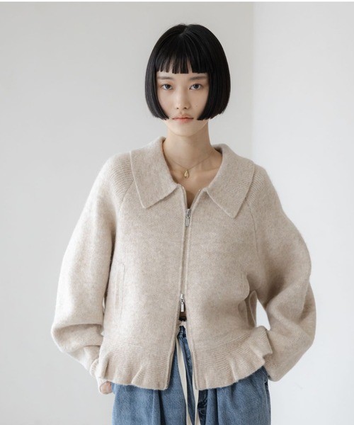 LOWRYS FARM（ローリーズファーム）の「エリニットフリルブルゾン 640855（ブルゾン・レディース・アイボリー/ブラック/グレー/グリーン・FREE）」の8枚目の写真