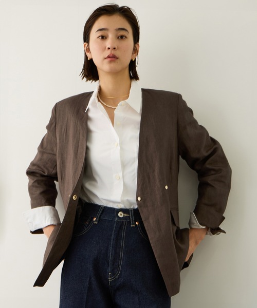 ROPE'(ロペ)の「リネンノーカラージャケット/セットアップ対応(ノーカラージャケット・レディース・ブラウン系その他/ベージュ・38/36)」の10枚目の写真