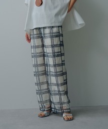 シアーチェック柄レースパンツ