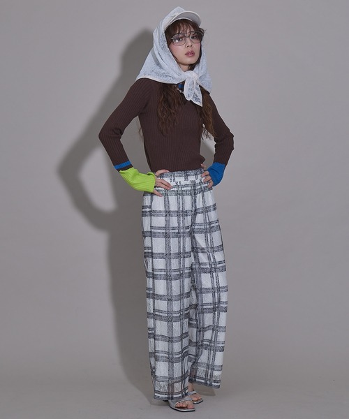 bohmal(ボマール)の「シアーチェック柄レースパンツ(その他パンツ・レディース・アイボリー/ブラック・FREE)」の4枚目の写真
