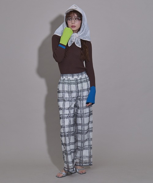 bohmal(ボマール)の「シアーチェック柄レースパンツ(その他パンツ・レディース・アイボリー/ブラック・FREE)」の6枚目の写真