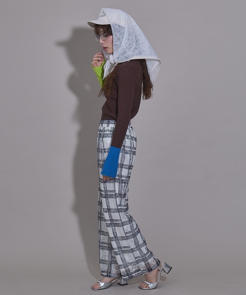 bohmal(ボマール)の「シアーチェック柄レースパンツ(その他パンツ・レディース・アイボリー/ブラック・FREE)」の7枚目の写真
