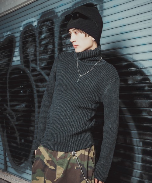 リブ編み ハイネック ニットセーター（ニット/セーター）｜improves