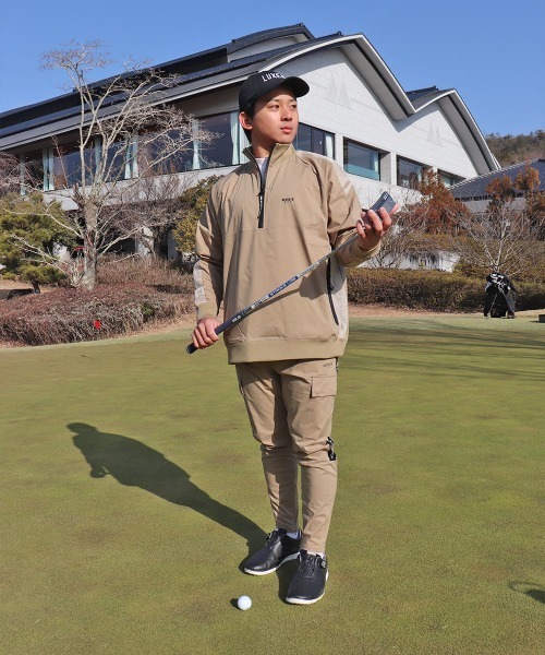 LUXE/R GOLF(ラグジュ ゴルフ)の「(RM)【LUXE/R GOLF】ストレッチ ブロード メッシュ切替え スタンド ハーフZIP(ナイロンジャケット・メンズ・ベージュ系/カーキ系/ブラック/チャコールグレー・LARGE/X-LARGE/MEDIUM)」の3枚目の写真
