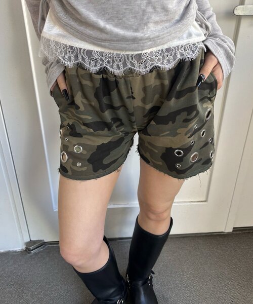 WHO'S WHO gallery（フーズフーギャラリー）の「アイレットスウェットショーツ（スウェットパンツ・レディース・カーキ/ネイビー/ホワイト/チャコールグレー・FREE）」の6枚目の写真