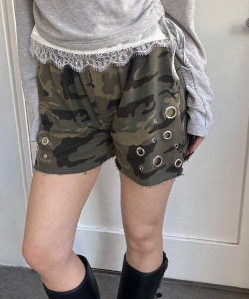 WHO'S WHO gallery（フーズフーギャラリー）の「アイレットスウェットショーツ（スウェットパンツ・レディース・カーキ/ネイビー/ホワイト/チャコールグレー・FREE）」の8枚目の写真