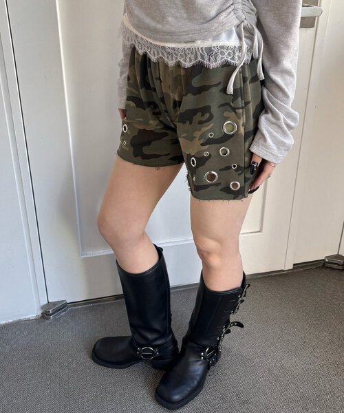 WHO'S WHO gallery（フーズフーギャラリー）の「アイレットスウェットショーツ（スウェットパンツ・レディース・カーキ/ネイビー/ホワイト/チャコールグレー・FREE）」の10枚目の写真