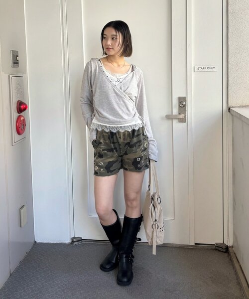 WHO'S WHO gallery（フーズフーギャラリー）の「アイレットスウェットショーツ（スウェットパンツ・レディース・カーキ/ネイビー/ホワイト/チャコールグレー・FREE）」の13枚目の写真