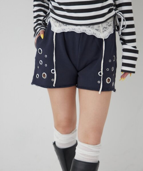 WHO'S WHO gallery（フーズフーギャラリー）の「アイレットスウェットショーツ（スウェットパンツ・レディース・カーキ/ネイビー/ホワイト/チャコールグレー・FREE）」の14枚目の写真