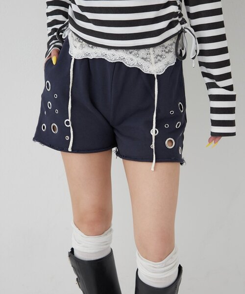 WHO'S WHO gallery（フーズフーギャラリー）の「アイレットスウェットショーツ（スウェットパンツ・レディース・カーキ/ネイビー/ホワイト/チャコールグレー・FREE）」の15枚目の写真