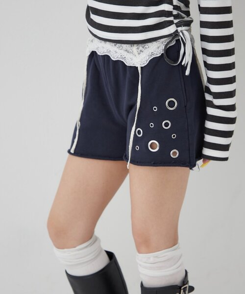 WHO'S WHO gallery（フーズフーギャラリー）の「アイレットスウェットショーツ（スウェットパンツ・レディース・カーキ/ネイビー/ホワイト/チャコールグレー・FREE）」の16枚目の写真