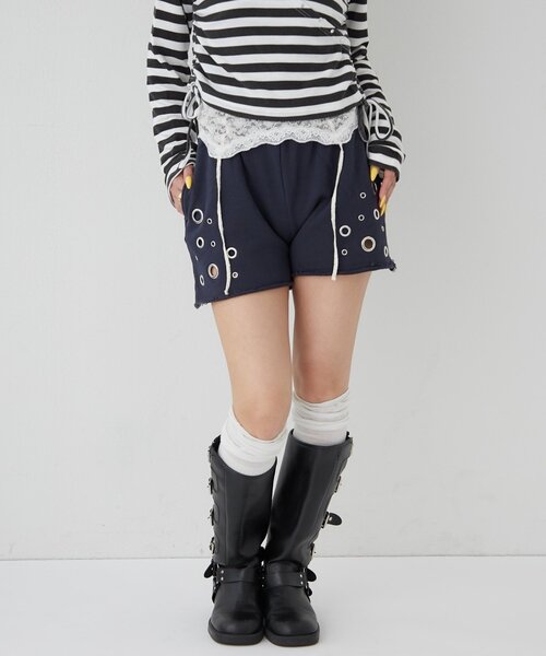 WHO'S WHO gallery（フーズフーギャラリー）の「アイレットスウェットショーツ（スウェットパンツ・レディース・カーキ/ネイビー/ホワイト/チャコールグレー・FREE）」の19枚目の写真