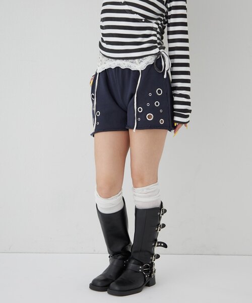 WHO'S WHO gallery（フーズフーギャラリー）の「アイレットスウェットショーツ（スウェットパンツ・レディース・カーキ/ネイビー/ホワイト/チャコールグレー・FREE）」の20枚目の写真